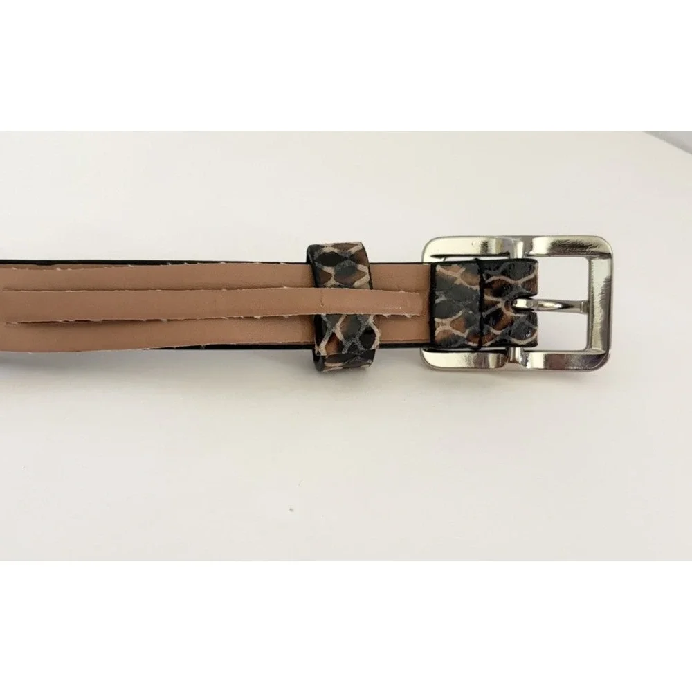 Via Spiga Italy Genuine Leather Snake Embossed  Skinny Beige Belt M